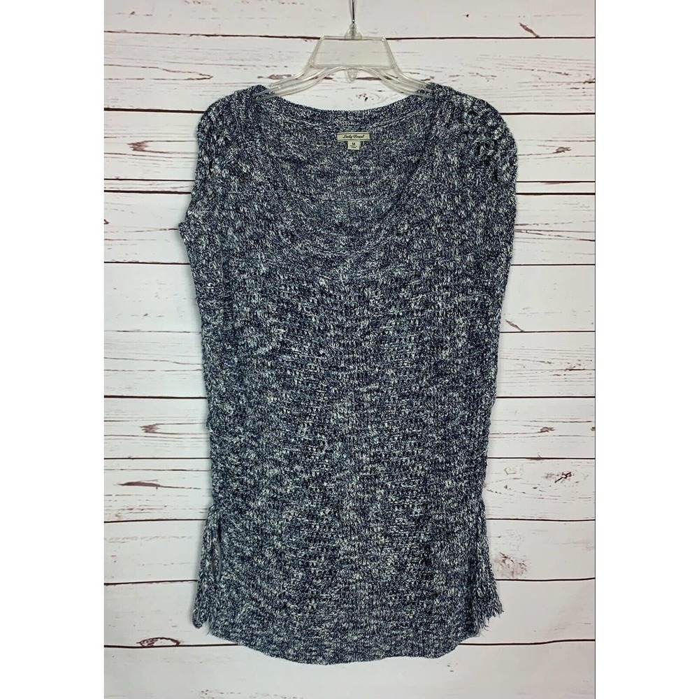 Lucky Brand Navy and White Marled Knit Sleeveless Sweater